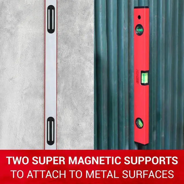 Alt view image 4 of 6 - 18 inch Level, Magnetic Level with 180° 90° 45° bubbles, Shock Resistant, Aluminum Body, Level Tool with Overhead Viewing for Comfortable read PRO-NV030