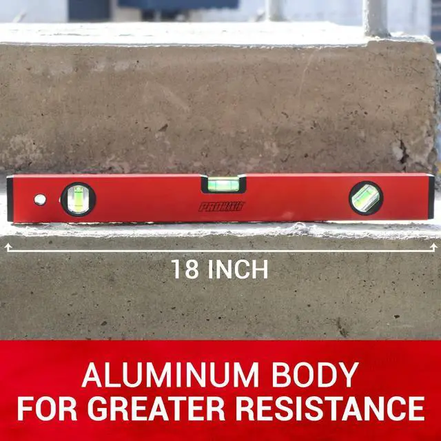 Alt view image 6 of 6 - 18 inch Level, Magnetic Level with 180° 90° 45° bubbles, Shock Resistant, Aluminum Body, Level Tool with Overhead Viewing for Comfortable read PRO-NV030