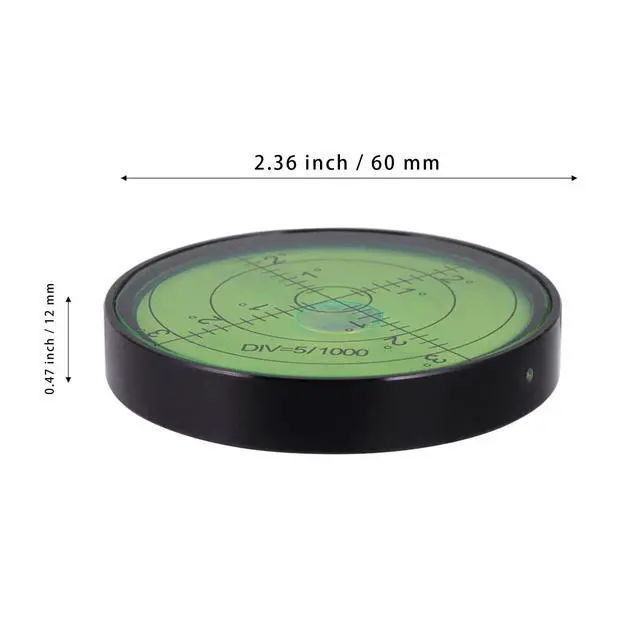 Alt view image 5 of 5 - Aluminium High Precision Horizontal Leveler Bubble Level Tool Circle Round 2.4 Inch 60mm (Black,Green) | 0.25 degree per 2 mm sensitivity, clear measurement grid