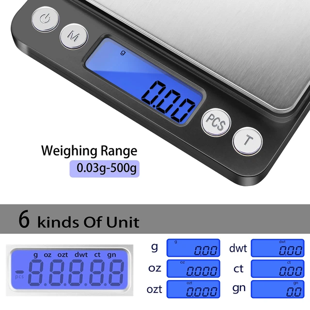 Alt view image 4 of 7 - Digital Gram Scale .01 Gram Accuracy, 500g Digital Jewelry Scale | Small Kitchen Food Scale with 2 Trays for Powder, Coffee, Gold, Coin, Small Reptile - Weight Gram and Oz