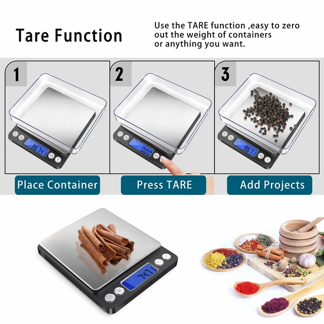 Alt view image 5 of 7 - Digital Gram Scale .01 Gram Accuracy, 500g Digital Jewelry Scale | Small Kitchen Food Scale with 2 Trays for Powder, Coffee, Gold, Coin, Small Reptile - Weight Gram and Oz