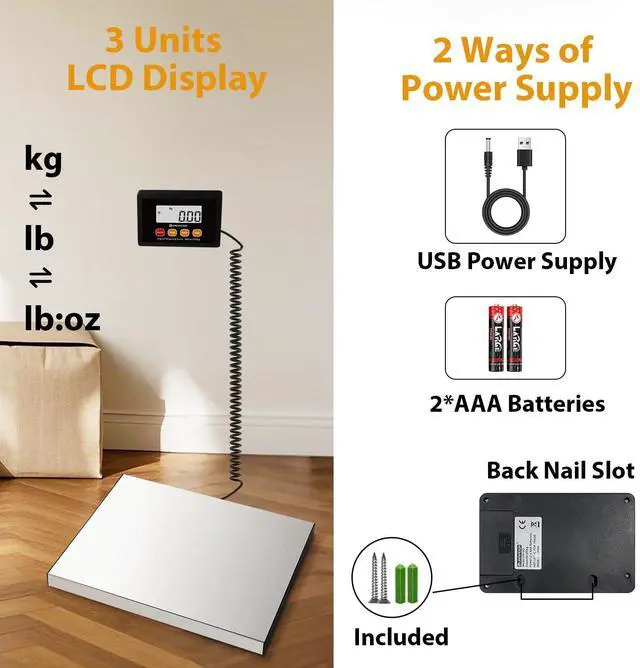 Alt view image 5 of 6 - Digital Postal Scale,440lb x 10g Accuracy Shipping Scale,Stainless Steel Platforms,Heavy Duty Scale with LCD/Hold/Tare Functions,Postage Scale for Packages,Luggage Scale,Battery&USB Included