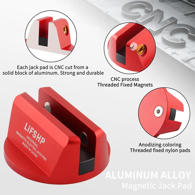 Alt view image 2 of 6 - 2Pcs Universal Aluminum Magnetic Grooved Pinch Weld Jack Pad-Red Frame Rail Jack Pad Adapter for SUV, Pickup, Sedan, MPV & Wagon, Essential for DIY Tire Changing & Vehicle OilChange Repairs