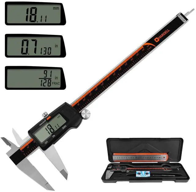 Main image of Digital Caliper, 0-8 Inch Measuring Tool Large LCD Screen,Stainless Steel,Auto-Off,Inch/Fractions/Millimeter Waterproof Caliper Digital Micrometer for DIY/Household/3D Printing