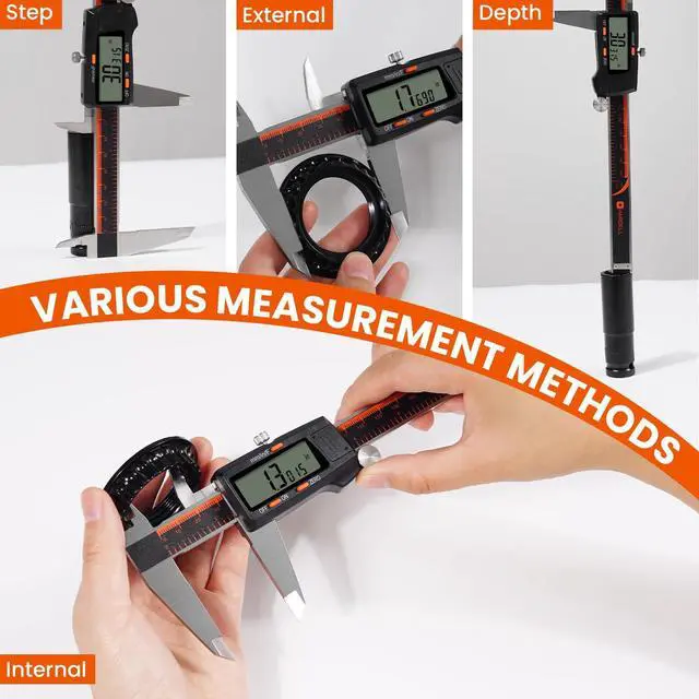 Alt view image 4 of 7 - Digital Caliper, 0-8 Inch Measuring Tool Large LCD Screen,Stainless Steel,Auto-Off,Inch/Fractions/Millimeter Waterproof Caliper Digital Micrometer for DIY/Household/3D Printing
