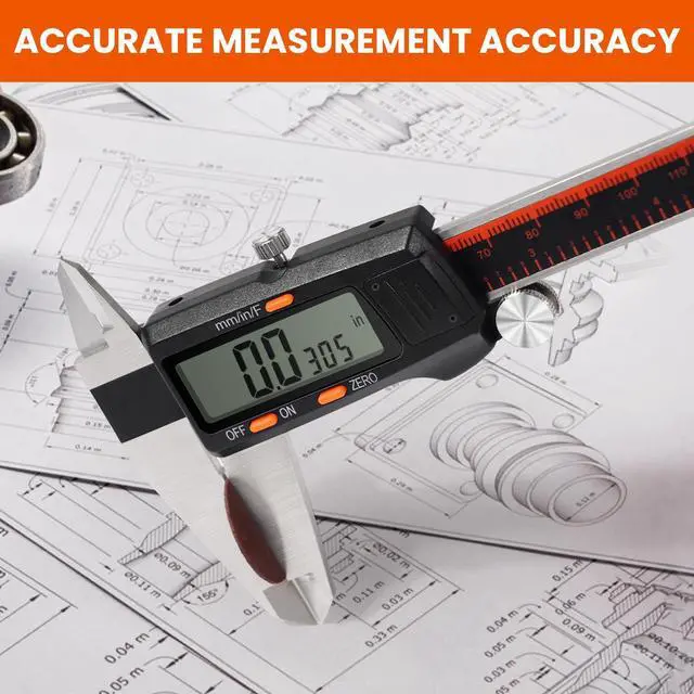 Alt view image 5 of 7 - Digital Caliper, 0-8 Inch Measuring Tool Large LCD Screen,Stainless Steel,Auto-Off,Inch/Fractions/Millimeter Waterproof Caliper Digital Micrometer for DIY/Household/3D Printing