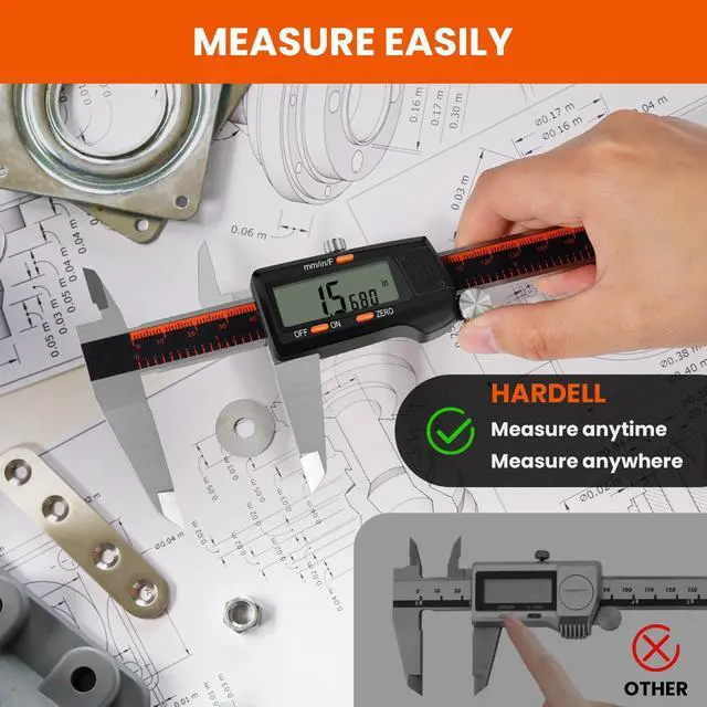 Alt view image 3 of 7 - Digital Caliper, 0-8 Inch Measuring Tool Large LCD Screen,Stainless Steel,Auto-Off,Inch/Fractions/Millimeter Waterproof Caliper Digital Micrometer for DIY/Household/3D Printing