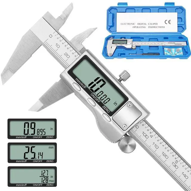 Main image of Digital Caliper, 6 inch Stainless Steel Caliper Measuring Tool with Inch/Metric/Fractions Conversion and Large LCD Display, Perfect for DIY, Household and Professional Use