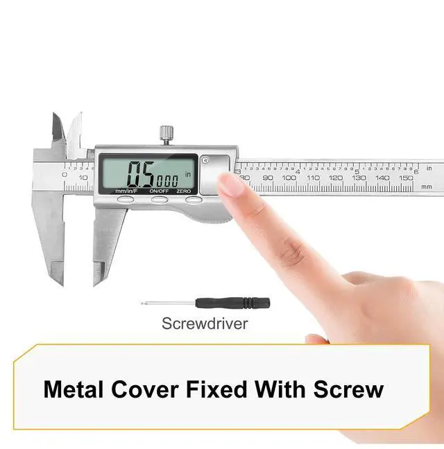Alt view image 3 of 7 - Digital Caliper, 6 inch Stainless Steel Caliper Measuring Tool with Inch/Metric/Fractions Conversion and Large LCD Display, Perfect for DIY, Household and Professional Use