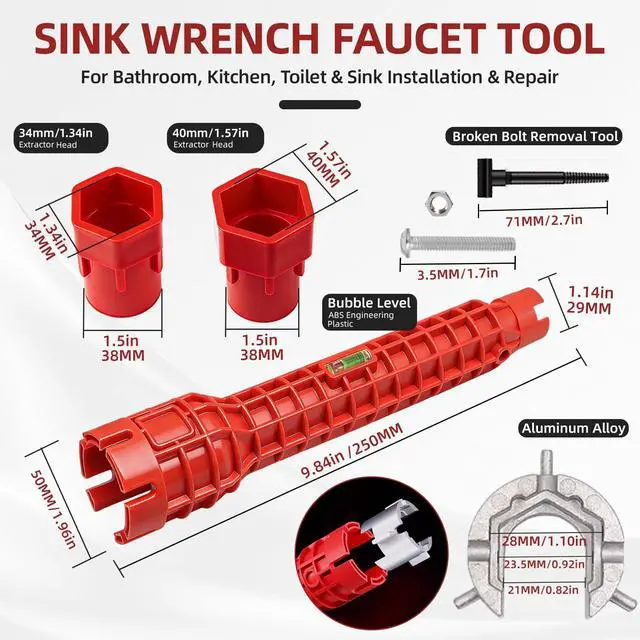 Alt view image 2 of 7 - 7PCS Plumbing Tool Sink Wrench for Tight Space, Basin Wrench w/ 8 in 1 Faucet Wrench, Four Jaw Hex Wrench,6-75mm Universal Plumber Wrench for Toilet/Bathroom/Kitchen Pipe Removal Installation