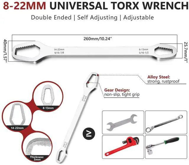 Alt view image 7 of 7 - 7PCS Plumbing Tool Sink Wrench for Tight Space, Basin Wrench w/ 8 in 1 Faucet Wrench, Four Jaw Hex Wrench,6-75mm Universal Plumber Wrench for Toilet/Bathroom/Kitchen Pipe Removal Installation
