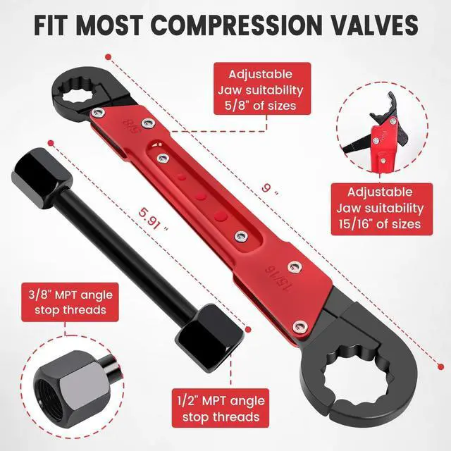Alt view image 2 of 7 - 6 Pcs Plumbing Tools Kit with Angle Stop Wrench & 1/2-Inch Compression Sleeve Puller, Professional Plumbers Wrench, Sandpaper and Storage Bag for Frozen/Corroded Angle Stop