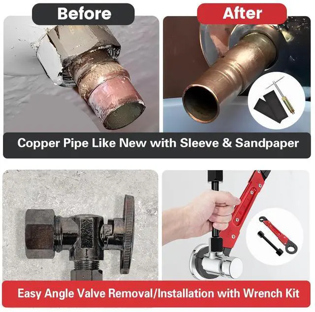 Alt view image 5 of 7 - 6 Pcs Plumbing Tools Kit with Angle Stop Wrench & 1/2-Inch Compression Sleeve Puller, Professional Plumbers Wrench, Sandpaper and Storage Bag for Frozen/Corroded Angle Stop