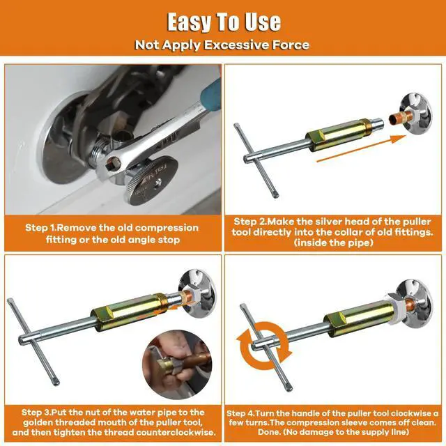 Alt view image 4 of 6 - Compression Sleeve Puller Tool Remove Nut & Ferrule Of Pipe 03943, Sleeve Remover For 1/2 Compression Fittings Only, Corroded & Frozen Supply Stops, Plumbing Tools Compression Ring Removal Tool
