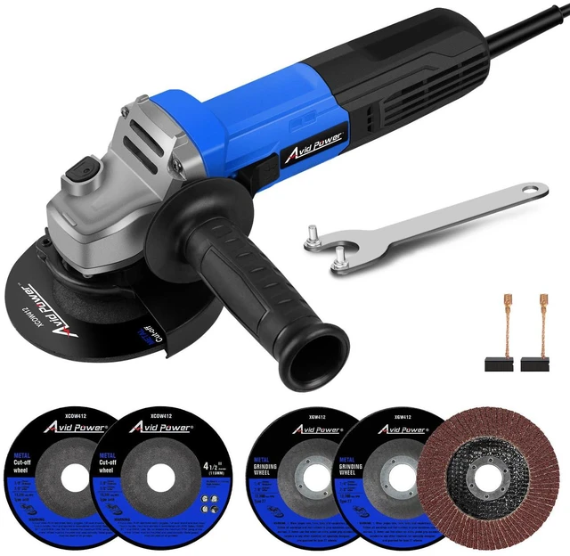 Main image of Angle Grinder, 7.5-Amp 4-1/2 inch Electric Grinder Power Tools with Grinding Wheels, Cutting Wheels, Flap Disc and Auxiliary Handle for Cutting, Grinding, Polishing and Rust Removal - Blue