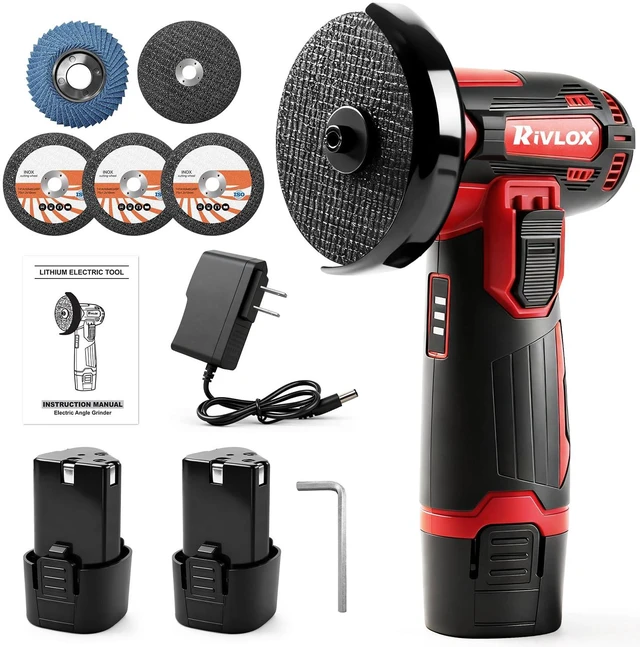 Main image of Cordless Angle Grinder Kit, 3-inch Mini Angle Grinder Tool | with 2Pcs 12V 1500mAh Batteries & Charger and 5Pcs Cutting Discs, Handheld Metal Grinders for Cutting Metal Wood