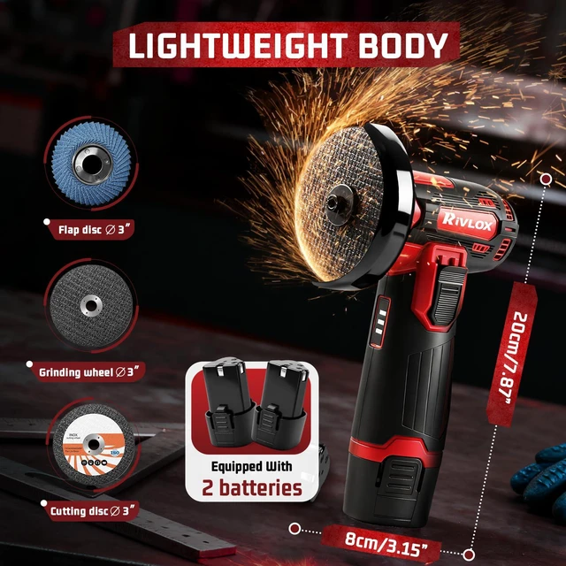 Alt view image 2 of 7 - Cordless Angle Grinder Kit, 3-inch Mini Angle Grinder Tool | with 2Pcs 12V 1500mAh Batteries & Charger and 5Pcs Cutting Discs, Handheld Metal Grinders for Cutting Metal Wood