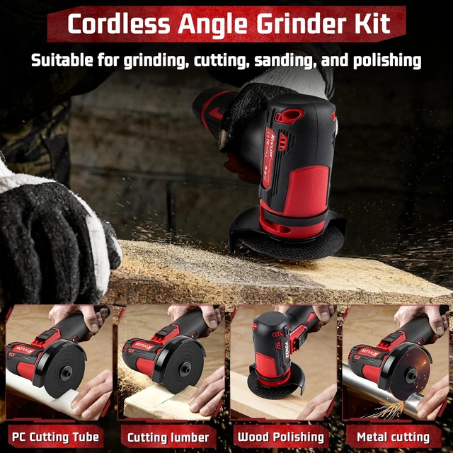 Alt view image 5 of 7 - Cordless Angle Grinder Kit, 3-inch Mini Angle Grinder Tool | with 2Pcs 12V 1500mAh Batteries & Charger and 5Pcs Cutting Discs, Handheld Metal Grinders for Cutting Metal Wood