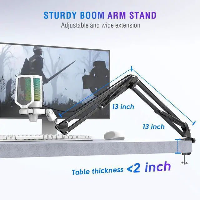 Alt view image 6 of 7 - Streaming Gaming USB Microphone Kit, PC Condenser RGB Mic Compatible with PS4/PS5, Plug and Play for Music Recording, Online Game, Discord, Twitch, with Pop Filter, Shock Mount-A6T White