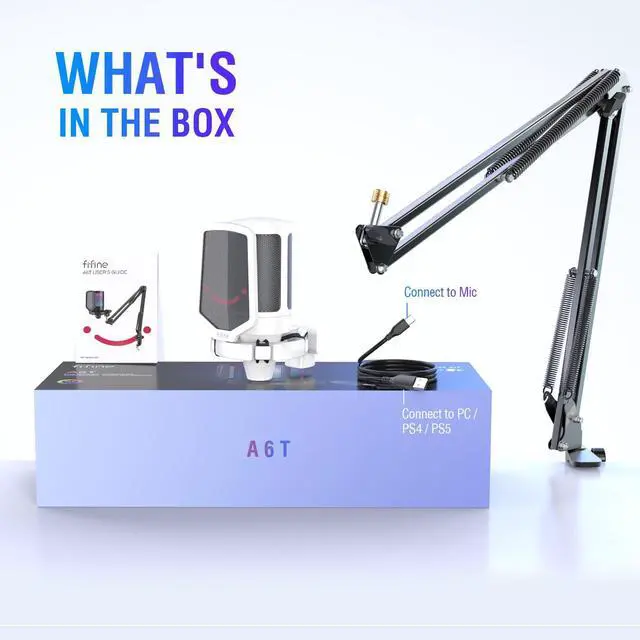 Alt view image 7 of 7 - Streaming Gaming USB Microphone Kit, PC Condenser RGB Mic Compatible with PS4/PS5, Plug and Play for Music Recording, Online Game, Discord, Twitch, with Pop Filter, Shock Mount-A6T White