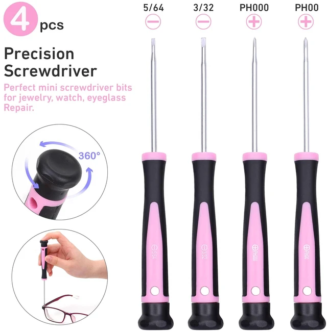 Alt view image 3 of 7 - 12-Piece Pink Magnetic Screwdrivers Set with Storage Bag | 4 Phillips & 4 Slotted Tips, 4 Precision Screwdrivers, CR-V Steel, Ergonomic Handles, Home Repair Tool Kit for Women