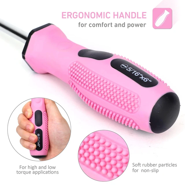 Alt view image 6 of 7 - 12-Piece Pink Magnetic Screwdrivers Set with Storage Bag | 4 Phillips & 4 Slotted Tips, 4 Precision Screwdrivers, CR-V Steel, Ergonomic Handles, Home Repair Tool Kit for Women
