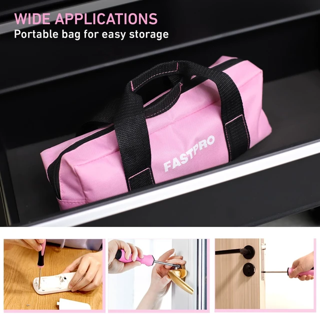 Alt view image 7 of 7 - 12-Piece Pink Magnetic Screwdrivers Set with Storage Bag | 4 Phillips & 4 Slotted Tips, 4 Precision Screwdrivers, CR-V Steel, Ergonomic Handles, Home Repair Tool Kit for Women