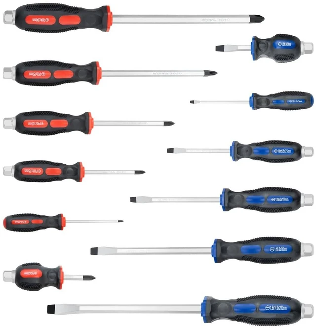 Main image of 12pc Magnetic Screwdriver Set with Go-Thru Steel Blades 6 Phillips and 6 Flat Head Screwdrivers, Go-Thru Steel Blades, High Torque for Fastening and Loosening, Pack with Paper Box