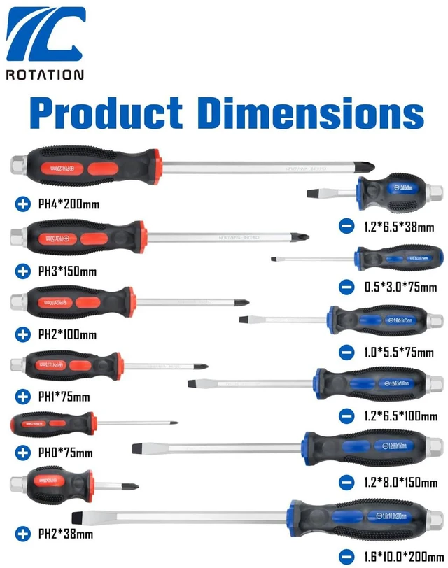 Alt view image 5 of 5 - 12pc Magnetic Screwdriver Set with Go-Thru Steel Blades 6 Phillips and 6 Flat Head Screwdrivers, Go-Thru Steel Blades, High Torque for Fastening and Loosening, Pack with Paper Box