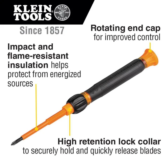 Alt view image 2 of 7 - 32584INSR Precision 8-in-1 Screwdriver Set with Case, 1000V Rated Insulated Set with Phillips, Slotted and Tamperproof TORX Bits