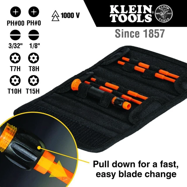 Alt view image 3 of 7 - 32584INSR Precision 8-in-1 Screwdriver Set with Case, 1000V Rated Insulated Set with Phillips, Slotted and Tamperproof TORX Bits