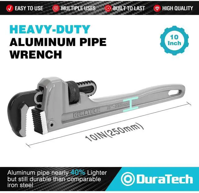 Alt view image 2 of 7 - 10-inch Aluminum Straight Pipe Wrench, Adjustable Plumbing Wrench | Heavy Duty,Drop Forged, Exceed GGG standard