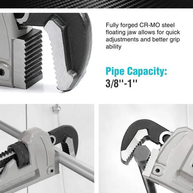 Alt view image 3 of 7 - 10-inch Aluminum Straight Pipe Wrench, Adjustable Plumbing Wrench | Heavy Duty,Drop Forged, Exceed GGG standard