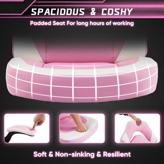 Alt view image 2 of 4 - Gaming Ergonomic Office Chair for Adults, Height Adjustable Computer Desk Chair with Flip-up Armrests, PU Leather Swivel Video Game Chair with 360° Rolling Wheels, Pink