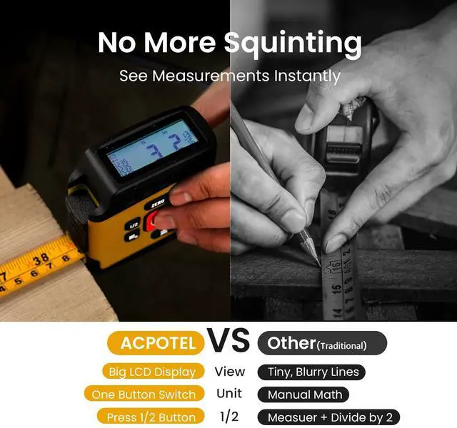 Alt view image 3 of 7 - Digital Tape Measure 16 Ft - 6 Metric and Imperial Units, Easy Read Digital Measuring Tape Retractable with Fractions 1/16, Rechargeable Measurement Tool, for Distance/Area/Volume, Yellow