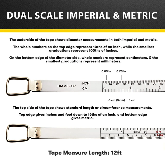 Alt view image 7 of 7 - Perfect Pi Diameter Circumference Tape Measure - Imperial and Metric Tape Measure 1/2-inch By 12ft / 3.5m - Use for Measuring Cylindrical Objects - (Pipe Tape, Tree Tape) Model DCT120