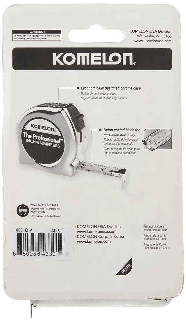 Alt view image 3 of 5 - 433IEHV High-Visibility Professional Tape Measure both Inch and Engineer Scale Printed 33-feet by 1-Inch, Chrome