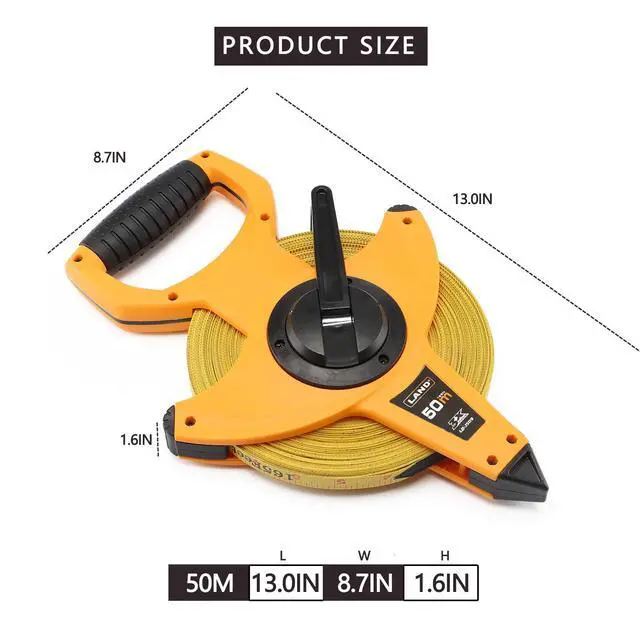 Alt view image 2 of 7 - 165FT/50M Heavy Duty Fiberglass Tape Measure - 1/2-Inch Wide, Dual Inch/Metric Scale, Durable Open Reel Measuring Tape for Surveying, Engineering, Runway Construction