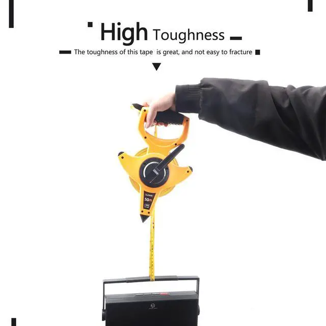 Alt view image 6 of 7 - 165FT/50M Heavy Duty Fiberglass Tape Measure - 1/2-Inch Wide, Dual Inch/Metric Scale, Durable Open Reel Measuring Tape for Surveying, Engineering, Runway Construction