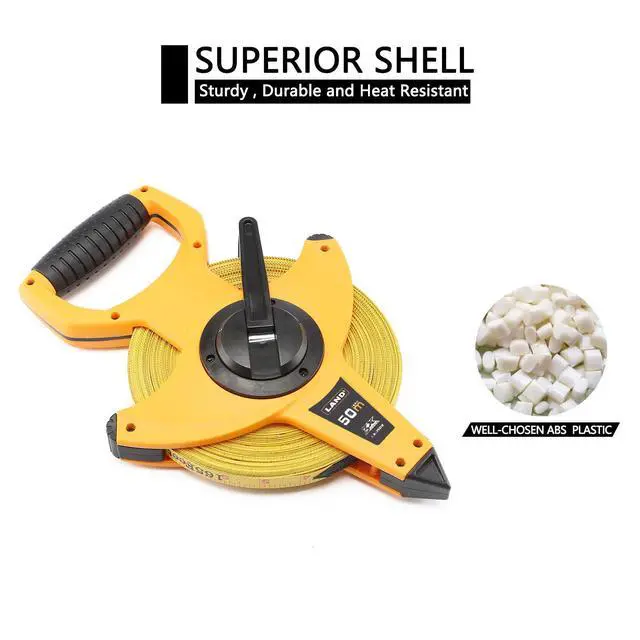 Alt view image 5 of 7 - 165FT/50M Heavy Duty Fiberglass Tape Measure - 1/2-Inch Wide, Dual Inch/Metric Scale, Durable Open Reel Measuring Tape for Surveying, Engineering, Runway Construction