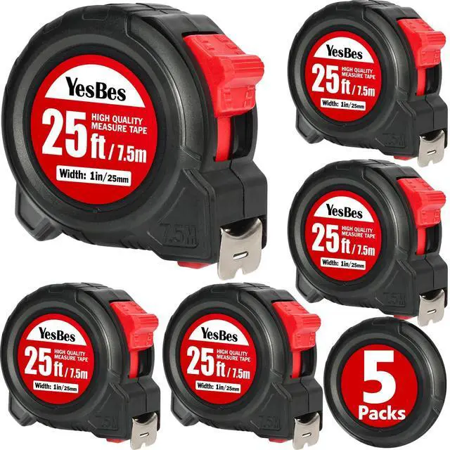 Main image of Tape Measure 25 ft, 5 Pack Bulk Easy Read Measurement Tape, Self-Locking Measuring Tape Retractable 1-Inch Wide x 25 ft