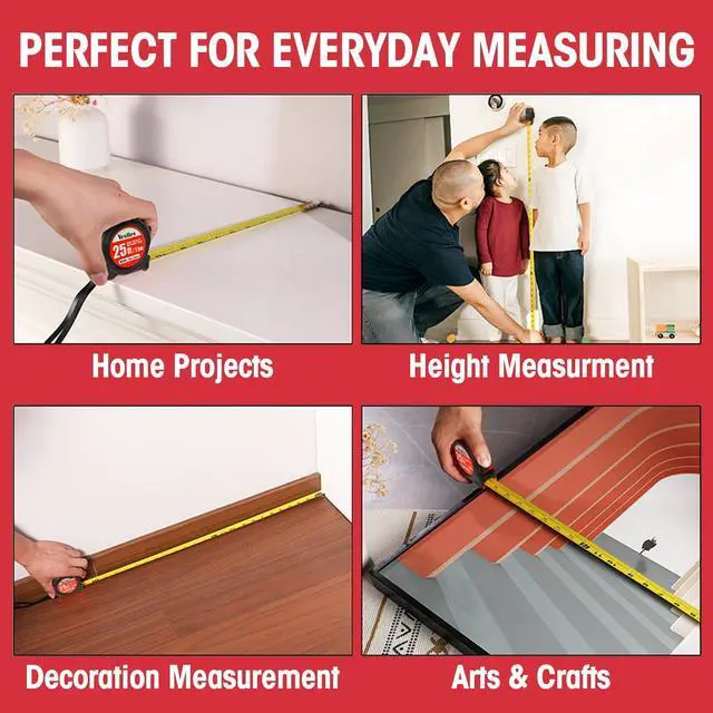 Alt view image 7 of 7 - Tape Measure 25 ft, 5 Pack Bulk Easy Read Measurement Tape, Self-Locking Measuring Tape Retractable 1-Inch Wide x 25 ft
