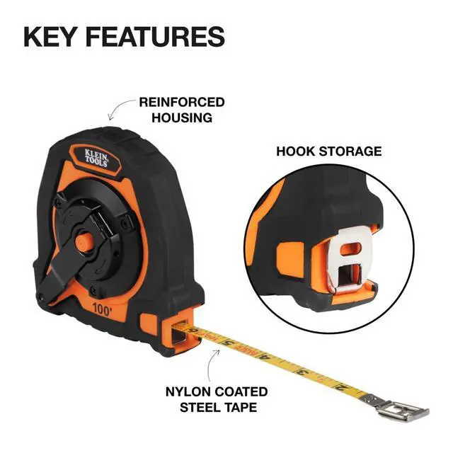 Alt view image 2 of 7 - 94100CR Closed Reel Long Tape Measure, 100-Foot Nylon Coated Blade, with Belt Clip and Lanyard Hole