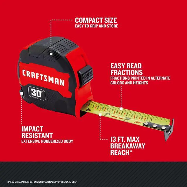 Alt view image 7 of 7 - 30-ft Tape Measure with Fraction Markings, Retractable (CMHT37445S)