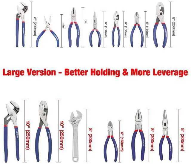 Alt view image 2 of 7 - Large Pliers & Wrench Set 6-Piece (10" Water Pump, 10" Slip Joint, 8" Long Nose, 8" Linesman, 6" Diagonal, 8" Adjustable Wrench) for DIY & Home Use, W001329A