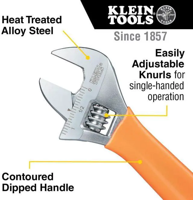 Alt view image 2 of 7 - O5078 Adjustable Wrench, Precision Forged 1 1/2-Inch Extra-Capacity Jaw, SAE and Metric Scales, Plastic-Dipped Handle, 8-Inch