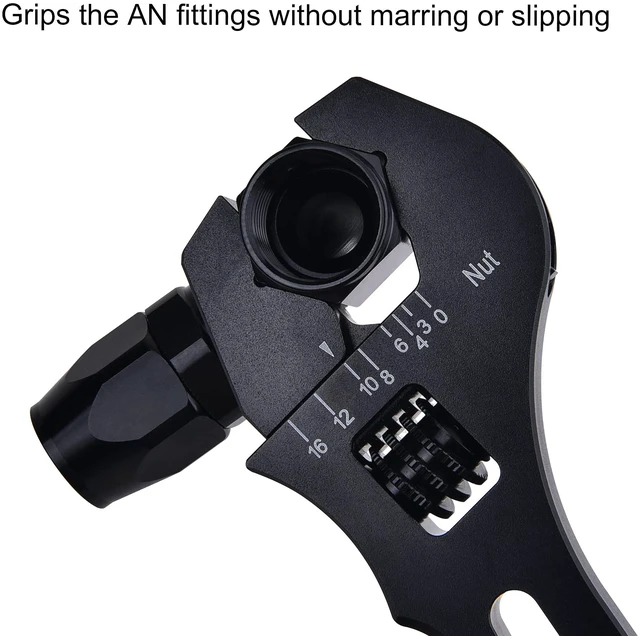 Alt view image 3 of 6 - Adjustable AN Fitting Wrench 3AN-16AN, 6061-T6 Aluminum, Black For Fuel and Oil Line Hose Fittings and Adapters, Lightweight Design, Non-Slip Handle, Compact 7.2-Inch Length