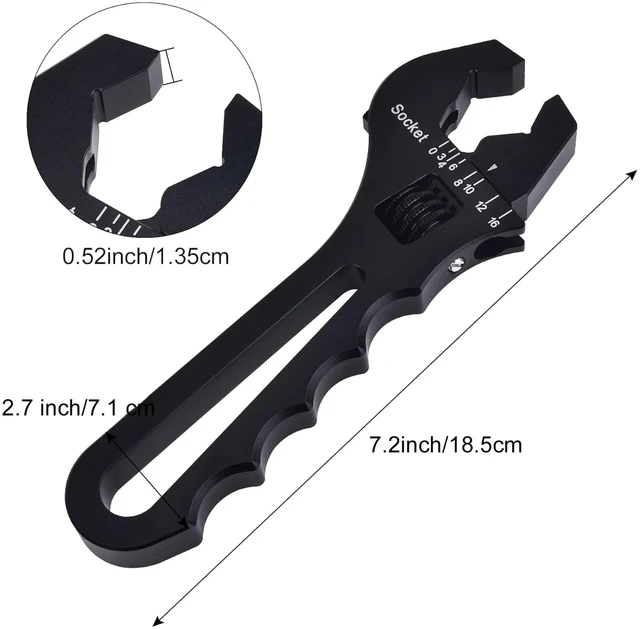 Alt view image 4 of 6 - Adjustable AN Fitting Wrench 3AN-16AN, 6061-T6 Aluminum, Black For Fuel and Oil Line Hose Fittings and Adapters, Lightweight Design, Non-Slip Handle, Compact 7.2-Inch Length