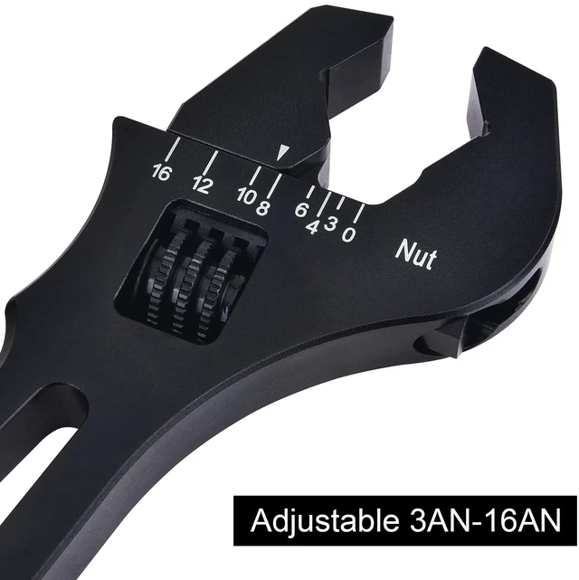 Alt view image 2 of 6 - Adjustable AN Fitting Wrench 3AN-16AN, 6061-T6 Aluminum, Black For Fuel and Oil Line Hose Fittings and Adapters, Lightweight Design, Non-Slip Handle, Compact 7.2-Inch Length