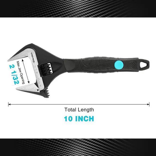 Alt view image 2 of 7 - 10-Inch Wide Jaw Adjustable Wrench | Black Oxide Finish Plumbing Wrench, CR-V Steel, SAE and Metric Scale Marked, Ergonomic Grip